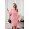 imageVICHYIE Women Mock Neck Ribbed Bodycon Dress Long Sleeve Mini Pencil DressesLight Pink