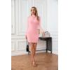 imageVICHYIE Women Mock Neck Ribbed Bodycon Dress Long Sleeve Mini Pencil DressesLight Pink