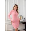 imageVICHYIE Women Mock Neck Ribbed Bodycon Dress Long Sleeve Mini Pencil DressesLight Pink