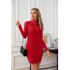 imageVICHYIE Women Mock Neck Ribbed Bodycon Dress Long Sleeve Mini Pencil DressesRed