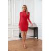 imageVICHYIE Women Mock Neck Ribbed Bodycon Dress Long Sleeve Mini Pencil DressesRed