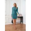 imageVICHYIE Women Mock Neck Ribbed Bodycon Dress Long Sleeve Mini Pencil DressesTeal