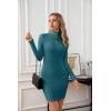 imageVICHYIE Women Mock Neck Ribbed Bodycon Dress Long Sleeve Mini Pencil DressesTeal