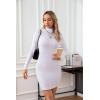 imageVICHYIE Women Mock Neck Ribbed Bodycon Dress Long Sleeve Mini Pencil DressesWhite