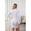 imageVICHYIE Women Mock Neck Ribbed Bodycon Dress Long Sleeve Mini Pencil DressesWhite