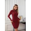 imageVICHYIE Women Mock Neck Ribbed Bodycon Dress Long Sleeve Mini Pencil DressesWine Red