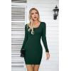 imageVICHYIE Women Square Neck Ribbed Bodycon Tight Dress Long Sleeve Mid Thigh Pencil Above Knee DressesBlackish Green