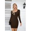 imageVICHYIE Women Square Neck Ribbed Bodycon Tight Dress Long Sleeve Mid Thigh Pencil Above Knee DressesBrown