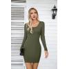imageVICHYIE Women Square Neck Ribbed Bodycon Tight Dress Long Sleeve Mid Thigh Pencil Above Knee DressesGreen