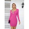 imageVICHYIE Women Square Neck Ribbed Bodycon Tight Dress Long Sleeve Mid Thigh Pencil Above Knee DressesHot Pink