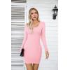 imageVICHYIE Women Square Neck Ribbed Bodycon Tight Dress Long Sleeve Mid Thigh Pencil Above Knee DressesLight Pink