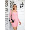 imageVICHYIE Women Square Neck Ribbed Bodycon Tight Dress Long Sleeve Mid Thigh Pencil Above Knee DressesLight Pink
