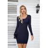 imageVICHYIE Women Square Neck Ribbed Bodycon Tight Dress Long Sleeve Mid Thigh Pencil Above Knee DressesNavy Blue