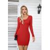 imageVICHYIE Women Square Neck Ribbed Bodycon Tight Dress Long Sleeve Mid Thigh Pencil Above Knee DressesRed