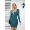 imageVICHYIE Women Square Neck Ribbed Bodycon Tight Dress Long Sleeve Mid Thigh Pencil Above Knee DressesTeal