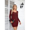 imageVICHYIE Women Square Neck Ribbed Bodycon Tight Dress Long Sleeve Mid Thigh Pencil Above Knee DressesWine Red