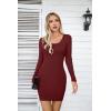 imageVICHYIE Women Square Neck Ribbed Bodycon Tight Dress Long Sleeve Mid Thigh Pencil Above Knee DressesWine Red