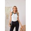 imageVICHYIE Women Tank Tops Summer Sleeveless Basic Cami Top Shirt Slim Knit Ribbed Racerback BlousesWhite With Black