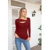 imageVICHYIE Womens Fashion Fall Clothes One Piece Cutout Tops Long Sleeve Ribbed Slim Fitted Shirts Tee TshirtsLongwine Red