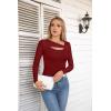 imageVICHYIE Womens Fashion Fall Clothes One Piece Cutout Tops Long Sleeve Ribbed Slim Fitted Shirts Tee TshirtsLongwine Red