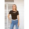 imageVICHYIE Womens Fashion Fall Clothes One Piece Cutout Tops Long Sleeve Ribbed Slim Fitted Shirts Tee TshirtsShortcoffee