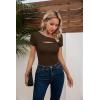 imageVICHYIE Womens Fashion Fall Clothes One Piece Cutout Tops Long Sleeve Ribbed Slim Fitted Shirts Tee TshirtsShortcoffee