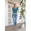 imageVICHYIE Womens Fashion Fall Clothes One Piece Cutout Tops Long Sleeve Ribbed Slim Fitted Shirts Tee TshirtsShortteal