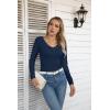 imageVICHYIE Womens Long Sleeve Shirts V Neck Ruffle Hem Slim Fitted Ribbed Knit Trendy Tee Tight TopsLong Navy Blue