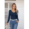 imageVICHYIE Womens Long Sleeve Shirts V Neck Ruffle Hem Slim Fitted Ribbed Knit Trendy Tee Tight TopsLong Navy Blue
