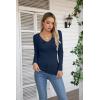 imageVICHYIE Womens Long Sleeve Shirts V Neck Ruffle Hem Slim Fitted Ribbed Knit Trendy Tee Tight TopsLong Navy Blue