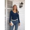 imageVICHYIE Womens Long Sleeve Shirts V Neck Ruffle Hem Slim Fitted Ribbed Knit Trendy Tee Tight TopsLong Navy Blue