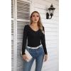 imageVICHYIE Womens Long Sleeve Shirts V Neck Ruffle Hem Slim Fitted Ribbed Knit Trendy Tee Tight TopsLongblack