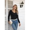 imageVICHYIE Womens Long Sleeve Shirts V Neck Ruffle Hem Slim Fitted Ribbed Knit Trendy Tee Tight TopsLongblack