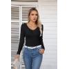 imageVICHYIE Womens Long Sleeve Shirts V Neck Ruffle Hem Slim Fitted Ribbed Knit Trendy Tee Tight TopsLongblack