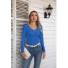 imageVICHYIE Womens Long Sleeve Shirts V Neck Ruffle Hem Slim Fitted Ribbed Knit Trendy Tee Tight TopsLongblue