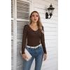 imageVICHYIE Womens Long Sleeve Shirts V Neck Ruffle Hem Slim Fitted Ribbed Knit Trendy Tee Tight TopsLongbrown