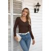 imageVICHYIE Womens Long Sleeve Shirts V Neck Ruffle Hem Slim Fitted Ribbed Knit Trendy Tee Tight TopsLongbrown