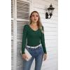 imageVICHYIE Womens Long Sleeve Shirts V Neck Ruffle Hem Slim Fitted Ribbed Knit Trendy Tee Tight TopsLonggreen