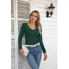 imageVICHYIE Womens Long Sleeve Shirts V Neck Ruffle Hem Slim Fitted Ribbed Knit Trendy Tee Tight TopsLonggreen