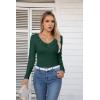 imageVICHYIE Womens Long Sleeve Shirts V Neck Ruffle Hem Slim Fitted Ribbed Knit Trendy Tee Tight TopsLonggreen