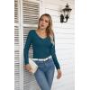 imageVICHYIE Womens Long Sleeve Shirts V Neck Ruffle Hem Slim Fitted Ribbed Knit Trendy Tee Tight TopsLongpeacock Blue