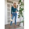 imageVICHYIE Womens Long Sleeve Shirts V Neck Ruffle Hem Slim Fitted Ribbed Knit Trendy Tee Tight TopsLongpeacock Blue