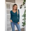 imageVICHYIE Womens Long Sleeve Shirts V Neck Ruffle Hem Slim Fitted Ribbed Knit Trendy Tee Tight TopsLongpeacock Blue