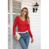imageVICHYIE Womens Long Sleeve Shirts V Neck Ruffle Hem Slim Fitted Ribbed Knit Trendy Tee Tight TopsLongred