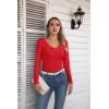 imageVICHYIE Womens Long Sleeve Shirts V Neck Ruffle Hem Slim Fitted Ribbed Knit Trendy Tee Tight TopsLongred