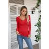 imageVICHYIE Womens Long Sleeve Shirts V Neck Ruffle Hem Slim Fitted Ribbed Knit Trendy Tee Tight TopsLongred
