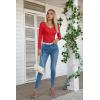 imageVICHYIE Womens Long Sleeve Shirts V Neck Ruffle Hem Slim Fitted Ribbed Knit Trendy Tee Tight TopsLongred