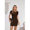imageVICHYIE Womens Summer Dresses Cutout One Piece Ribbed Bodycon Mini Short Sleeve Casual Slim Fitted Pencil DressesCoffee