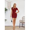 imageVICHYIE Womens Summer Dresses Cutout One Piece Ribbed Bodycon Mini Short Sleeve Casual Slim Fitted Pencil DressesWine Red