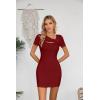 imageVICHYIE Womens Summer Dresses Cutout One Piece Ribbed Bodycon Mini Short Sleeve Casual Slim Fitted Pencil DressesWine Red